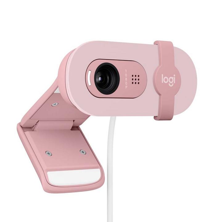 LOGITECH Brio 100 Webcam, FHD 1080p, Shutter, Built-in Mic, Rose