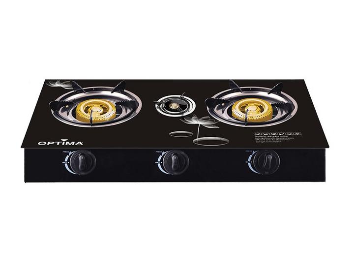 Optima 3 Burner Glass Top Gas Stove Black