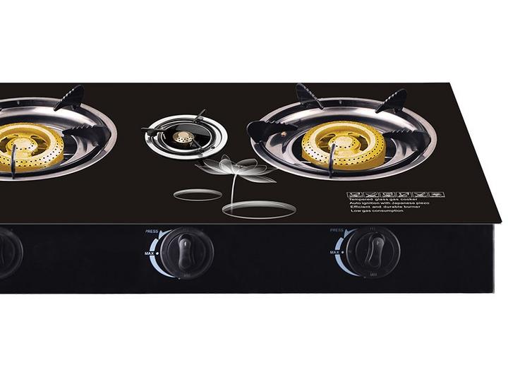 Optima 3 Burner Glass Top Gas Stove Black