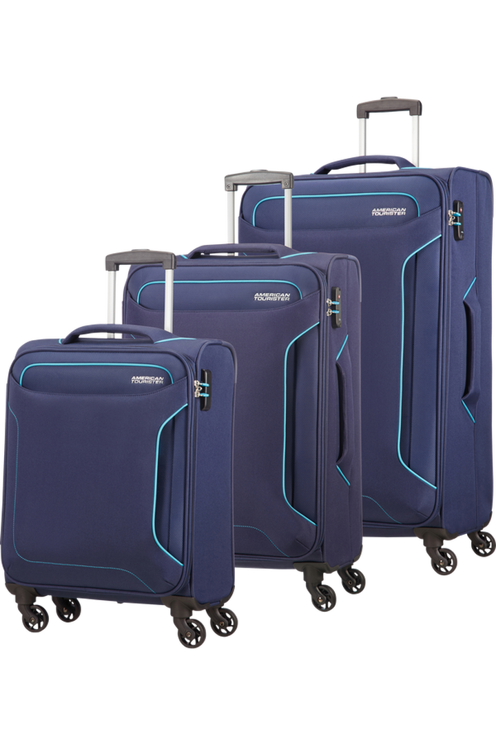 AMERICAN TOURISTER Holiday 3PCS Luggage Set Spinner Soft Trolley Case Navy eXtra