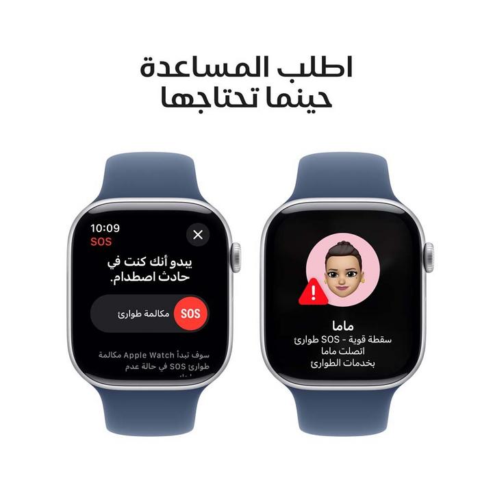 ابل، ساعة الجيل العاشر، جي بي اس، 42 ملم، غطاء ألمنيوم فضي، سوار أزرق رياضي، صغير/متوسط