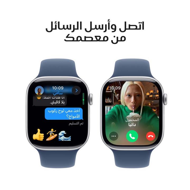 ابل، ساعة الجيل العاشر، جي بي اس، 42 ملم، غطاء ألمنيوم فضي، سوار أزرق رياضي، صغير/متوسط