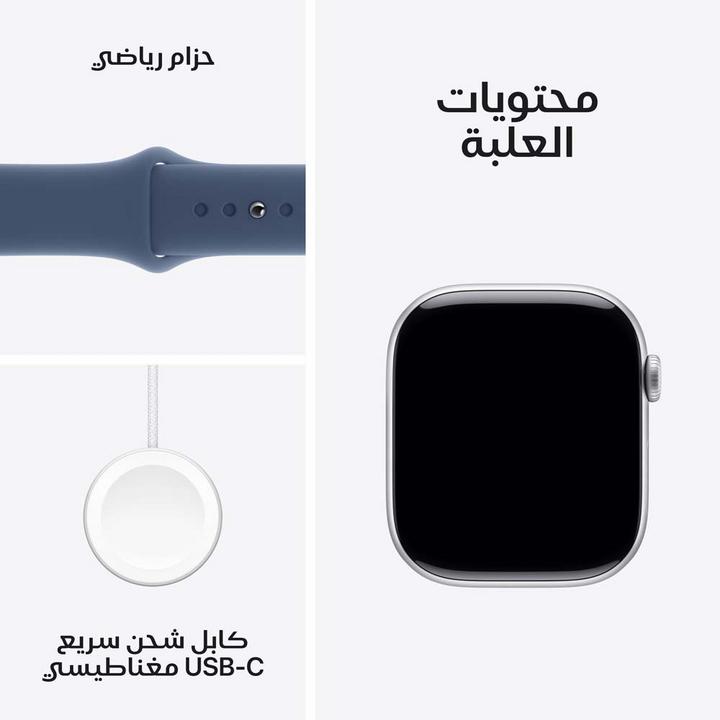 ابل، ساعة الجيل العاشر، جي بي اس، 42 ملم، غطاء ألمنيوم فضي، سوار أزرق رياضي، صغير/متوسط
