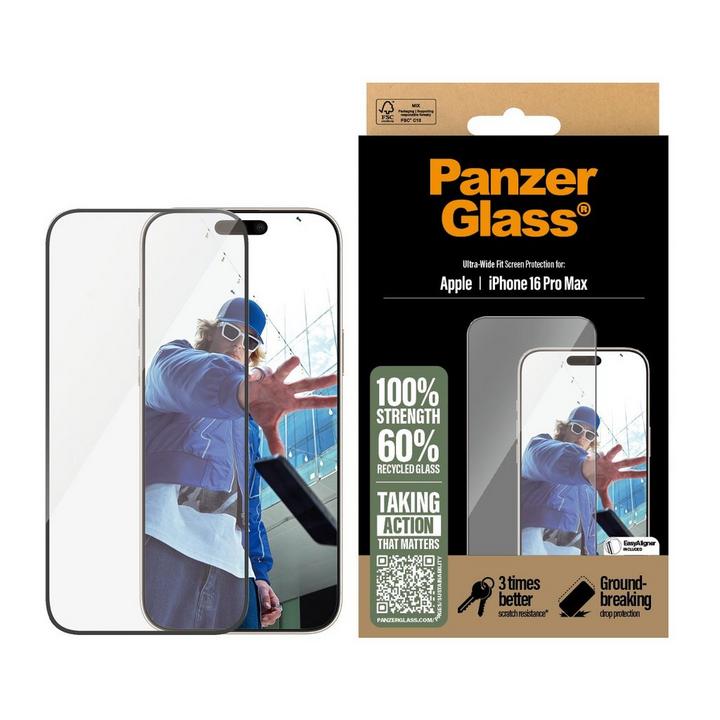 PanzerGlass Screen Protector iPhone 16 Pro Max, Ultra-Wide Fit, Clear