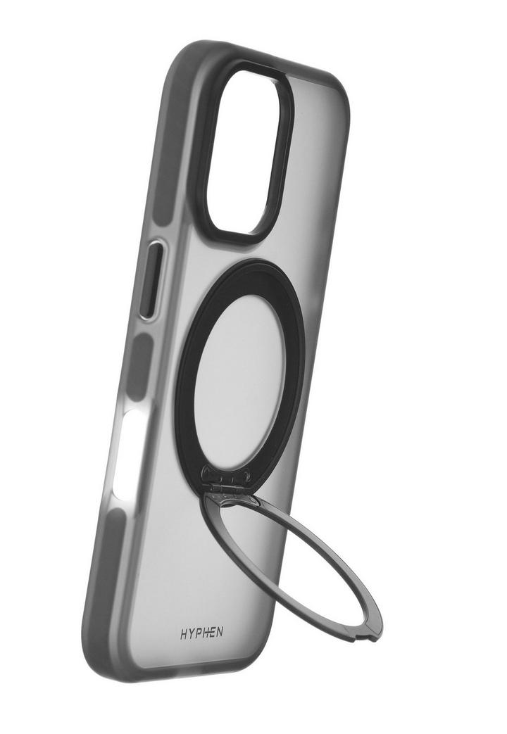 HYPHEN AXEL Shock Proof MagSafe Case with Rotating Ring Stand for iPhone 16, Black