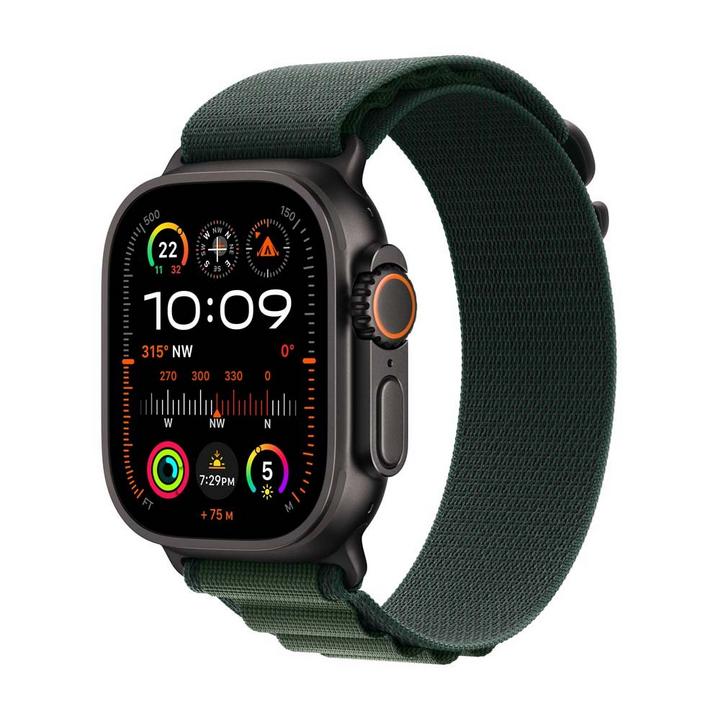 Apple Watch Ultra 2 GPS + Cellular 49MM Black Titanium Case with Dark Green Alpine Loop,Small