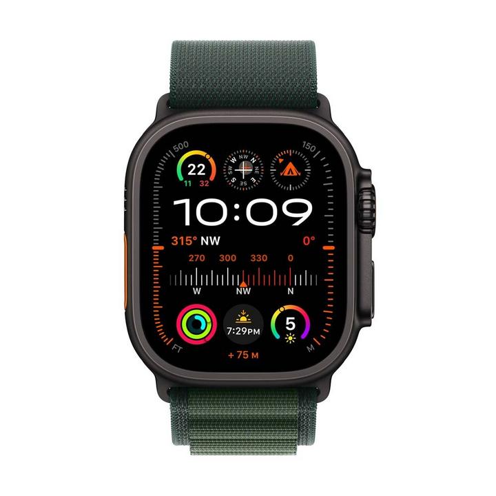 Apple Watch Ultra 2 GPS + Cellular 49MM Black Titanium Case with Dark Green Alpine Loop,Small