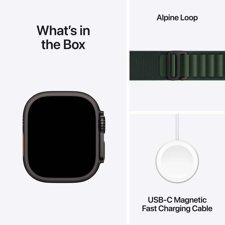 Apple Watch Ultra 2 GPS + Cellular 49MM Black Titanium Case with Dark Green Alpine Loop,Small
