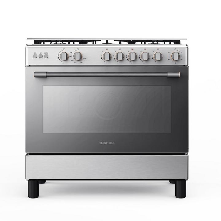 Toshiba 90x60cm Gas Cooking Range With Convection Fan Full Safety Mirror Silver