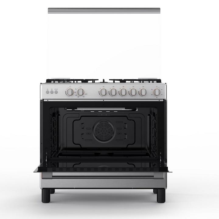 Toshiba 90x60cm Gas Cooking Range With Convection Fan Full Safety Mirror Silver