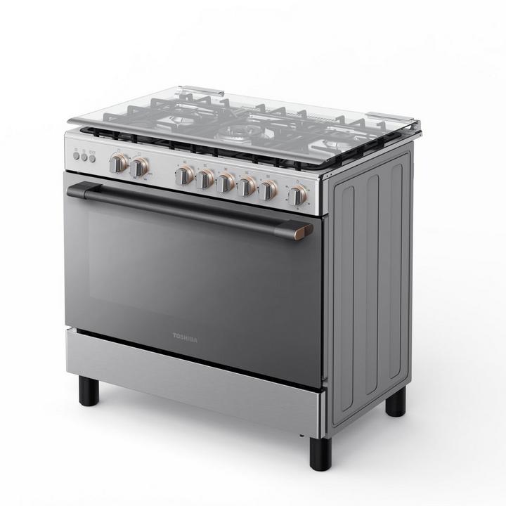 Toshiba 90x60cm Gas Cooking Range With Convection Fan Full Safety Mirror Silver