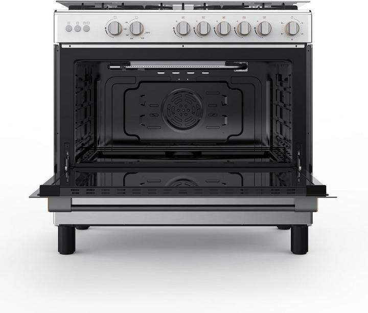 Toshiba 90x60cm Gas Cooking Range With Convection Fan Full Safety Mirror Silver