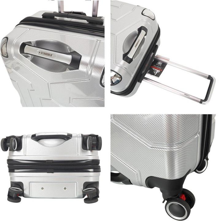 Stargold SG-TPC42 3Pcs 20/24/28-Inch TPC Hard Travel Trolley Luggage Sets 360Deg 8-Wheels Silver