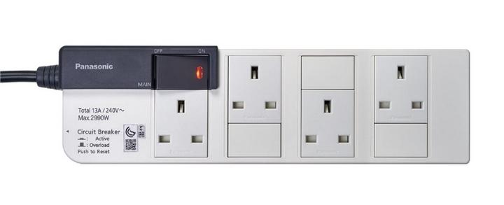 PANASONIC, Power Extension Cord, 4 Sockets, 5M Cable Length, White