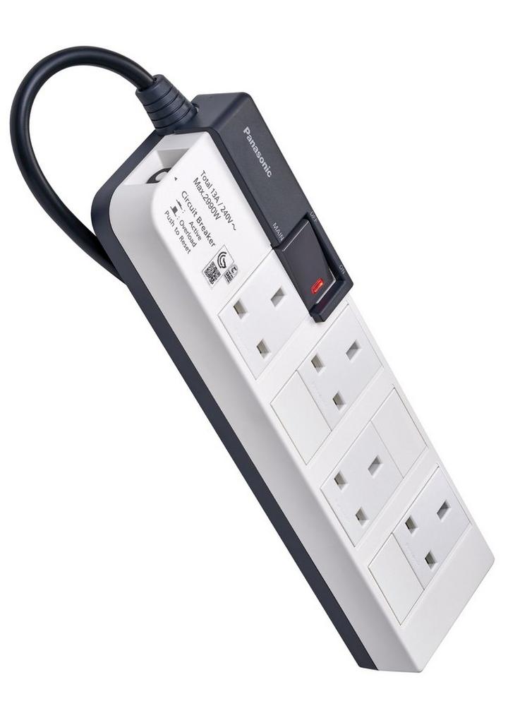 PANASONIC, Power Extension Cord, 4 Sockets, 5M Cable Length, White