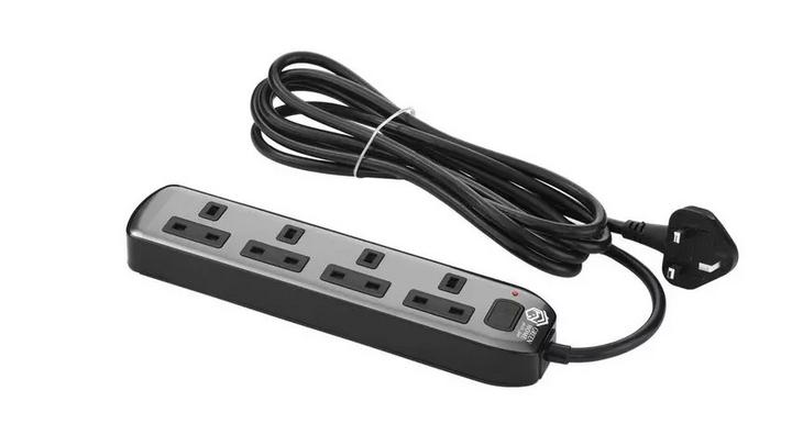 GREEN HOME, Power Extension Cord, 4 Sockets, 5M, Grey