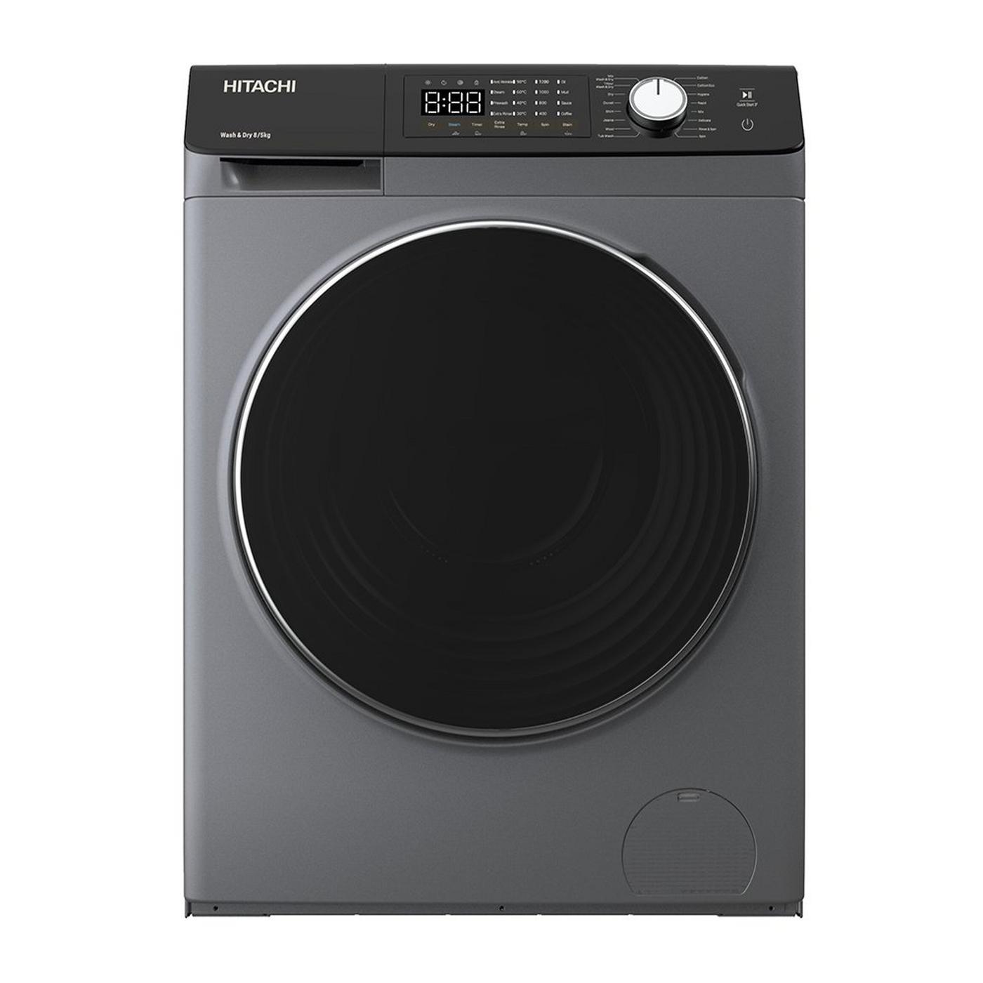 HITACHI, Washer&Dryer, Inverter Motor, 8 kg Wash, 5kg Dry, Dark