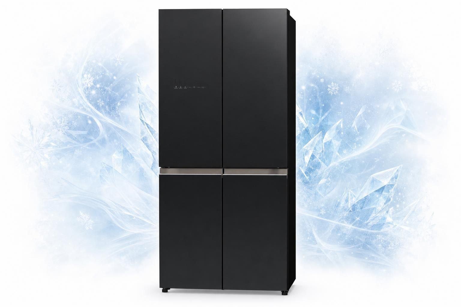 HR4N9713EFSAGCKSA--Hitachi, REF 20.3 Cu.Ft STD 4D SBS freezer bottom-Glass Black