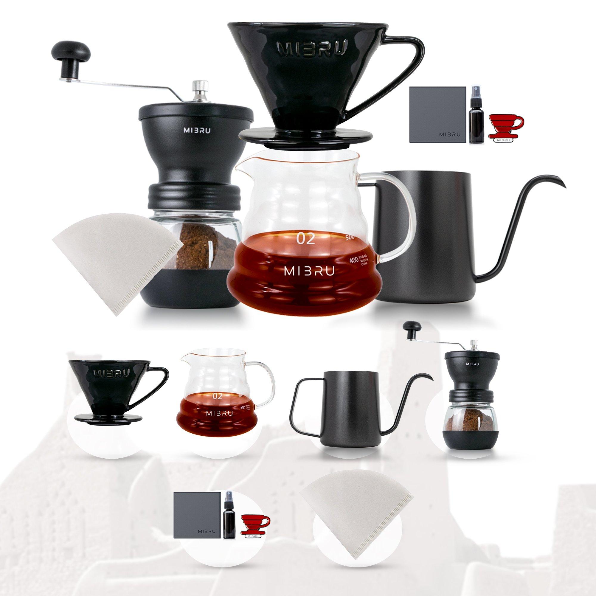 V60 Specialty Coffee Set 8-Piece Kit | Grinder, Dripper, Kettle, Server, Filter, Brush & Cleaning Towel | Pour Over Coffee Brewing Set 3
