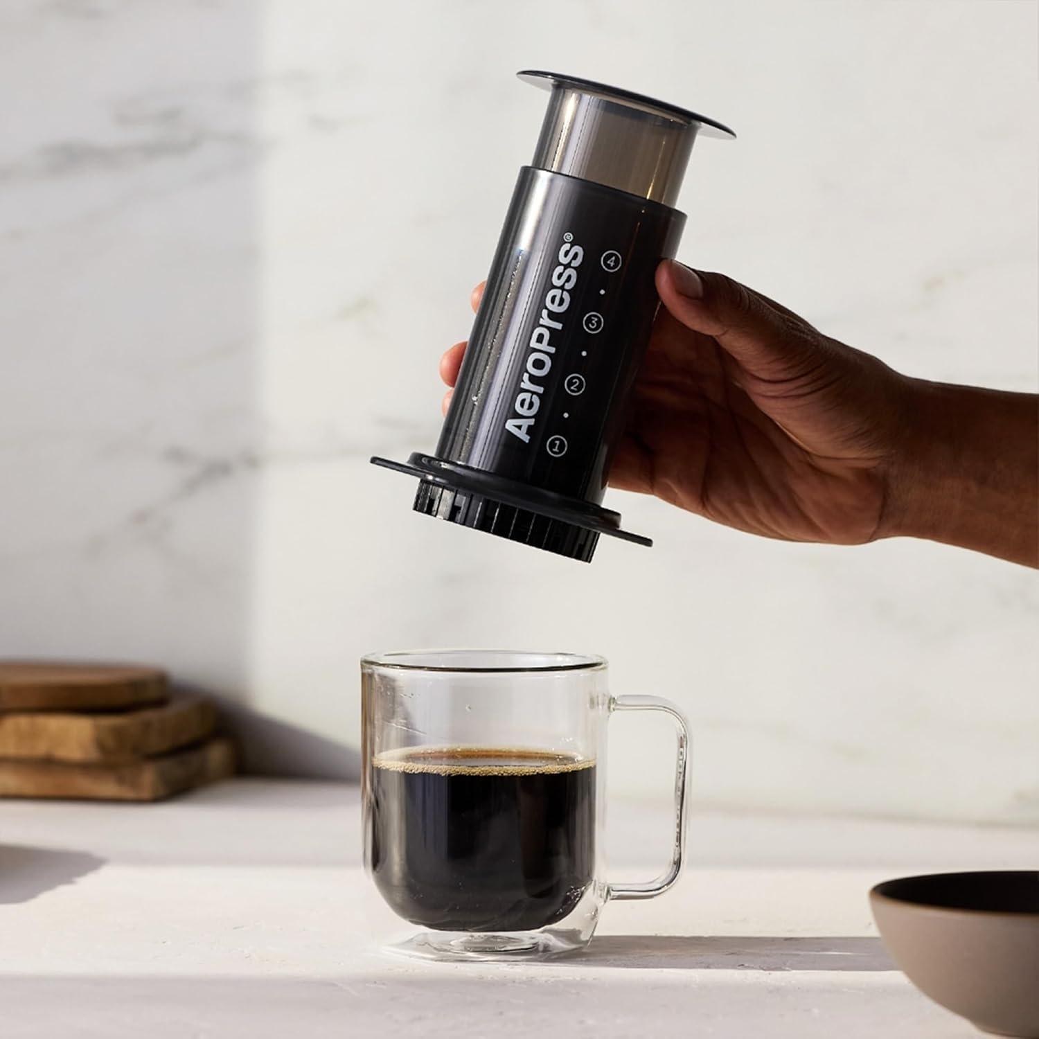 Aeropress original coffee and espresso maker, barista level portable coffee maker with chamber, plunger, and filters, quick coffee and espresso maker, made in usa 4