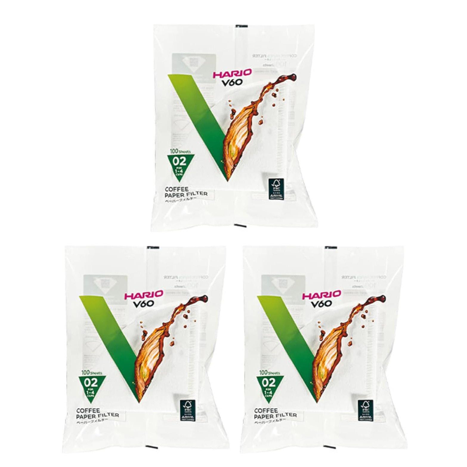 Hario 100-count coffee white paper filters 3 pack set size 02 total of 300 sheets 3