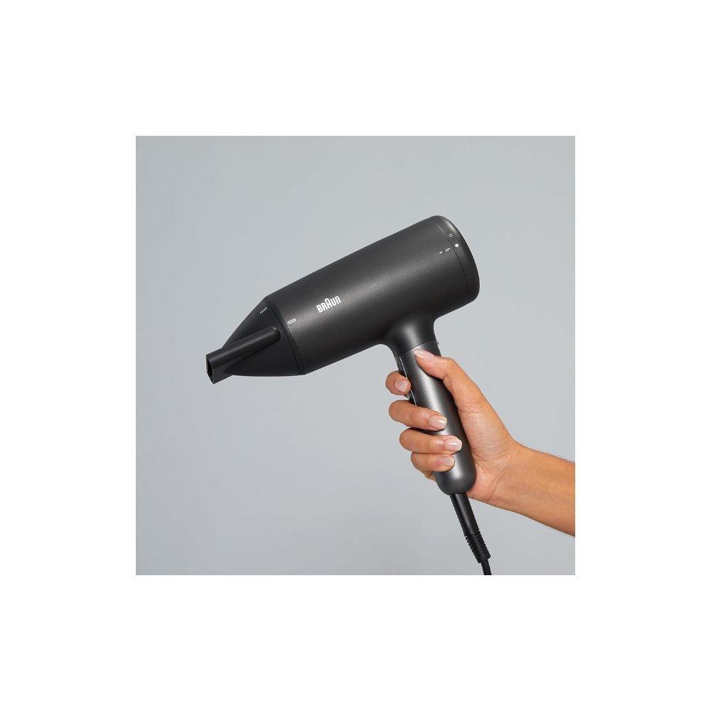 Braun hair dryer hd4.2 ultimate performance, shine & care, htdc motor, 2100 watts, electronic touch control, with 2 attachments drying nozzle, curl diffuser - brhd425sde 4