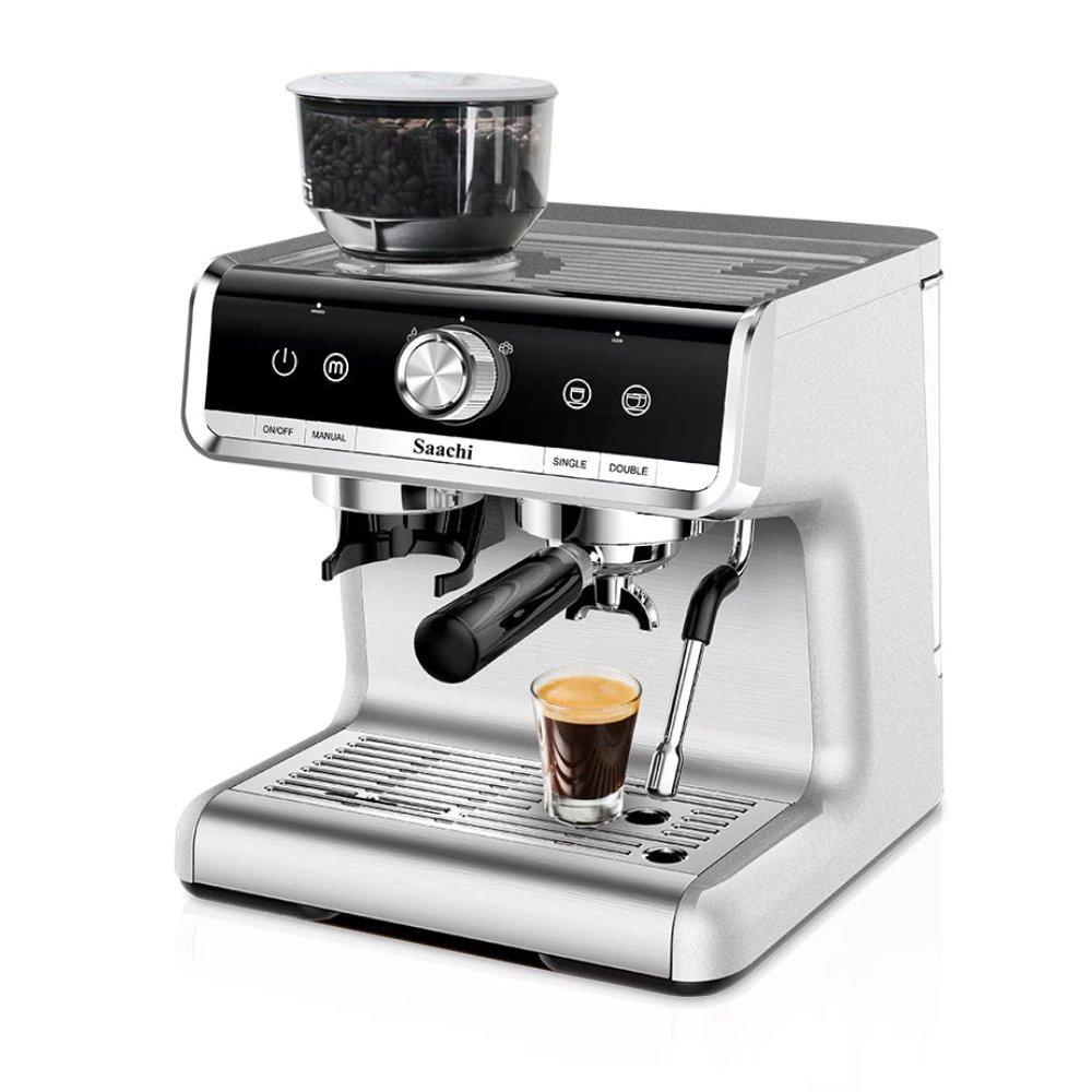 Saachi all-in-one coffee maker grinder to make espresso, cappuccino and latte with 15 bar professional steam pressure pump, 30 grind grade settings and 2 optional filters 1.5 l 1550 w nl-cof-7063g-st 4