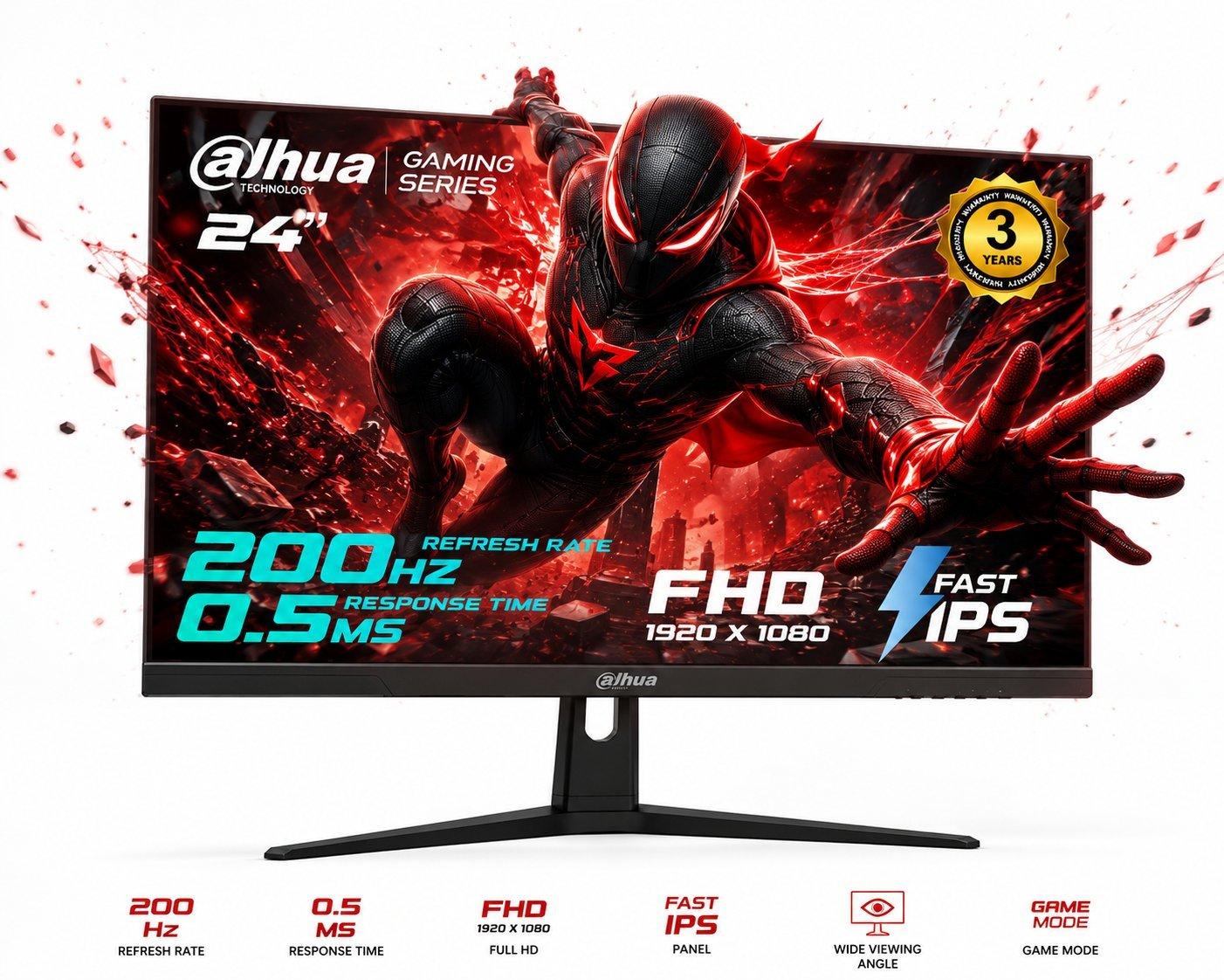 24-inch fhd gaming monitor, 200hz ips, 0.5ms, fast ips screen, hdmi & vga | dhi-lm24-e231 | 3