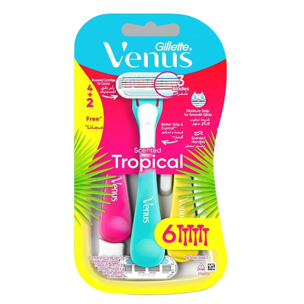 Gillette venus tropical disposable razors for women with exotic scented handles | smooth protective skin female shaving blades - super value 4 + 2 pack 3