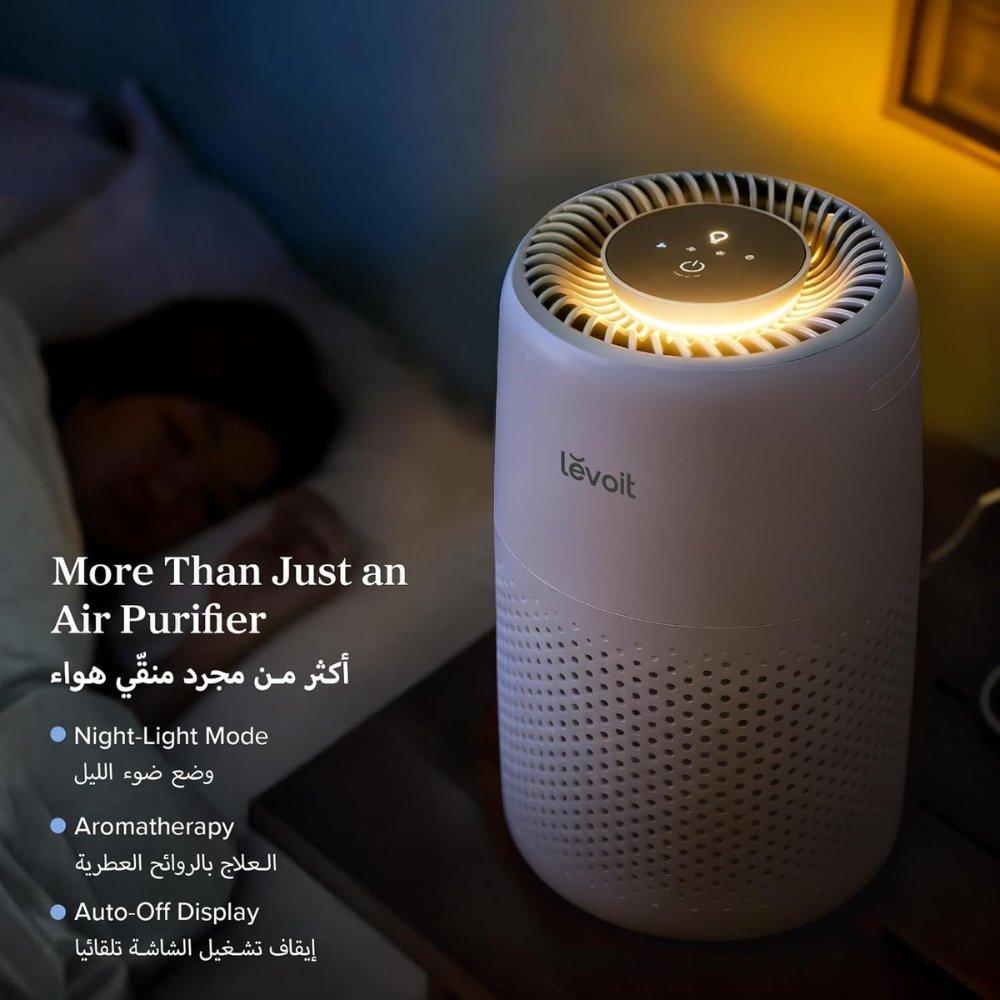 Mini air purifier for bedroom and office with true hepa filter, advanced odor eliminator, built-in warm night light, and ultra-quiet sleep mode. 4