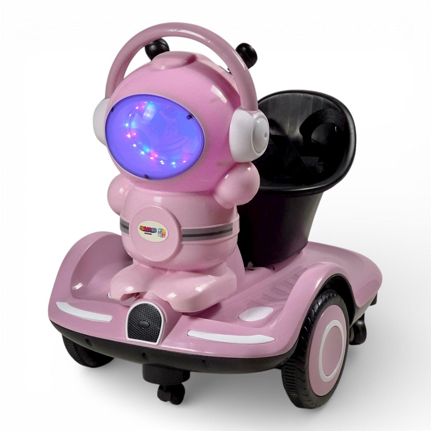 ASTRO Kids 6V Electric Ride-On Scooter, Space-Inspired Design with Hand & Remote Control, Music, LED Lights, Safety Belt, Forward & Reverse Drive, 6-Wheel Stable Ride-On Toy for Children 3
