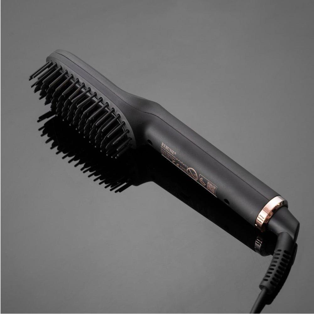Rebune re-2098 portable mini ceramic hair straightening brush - compact travel heated styling comb for quick touch-ups & frizz control with dual voltage 4