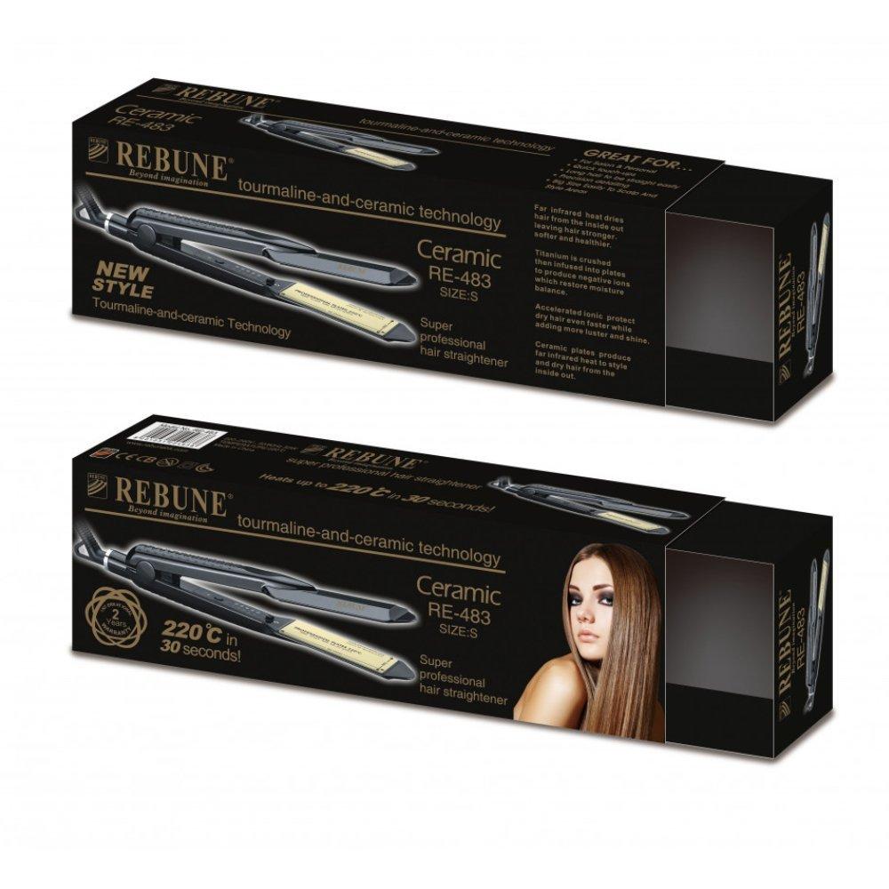 Rebune re-483 professional 50w black ceramic hair straightener - high-performance tourmaline flat iron with anti-frizz ionic care for coarse hair 4
