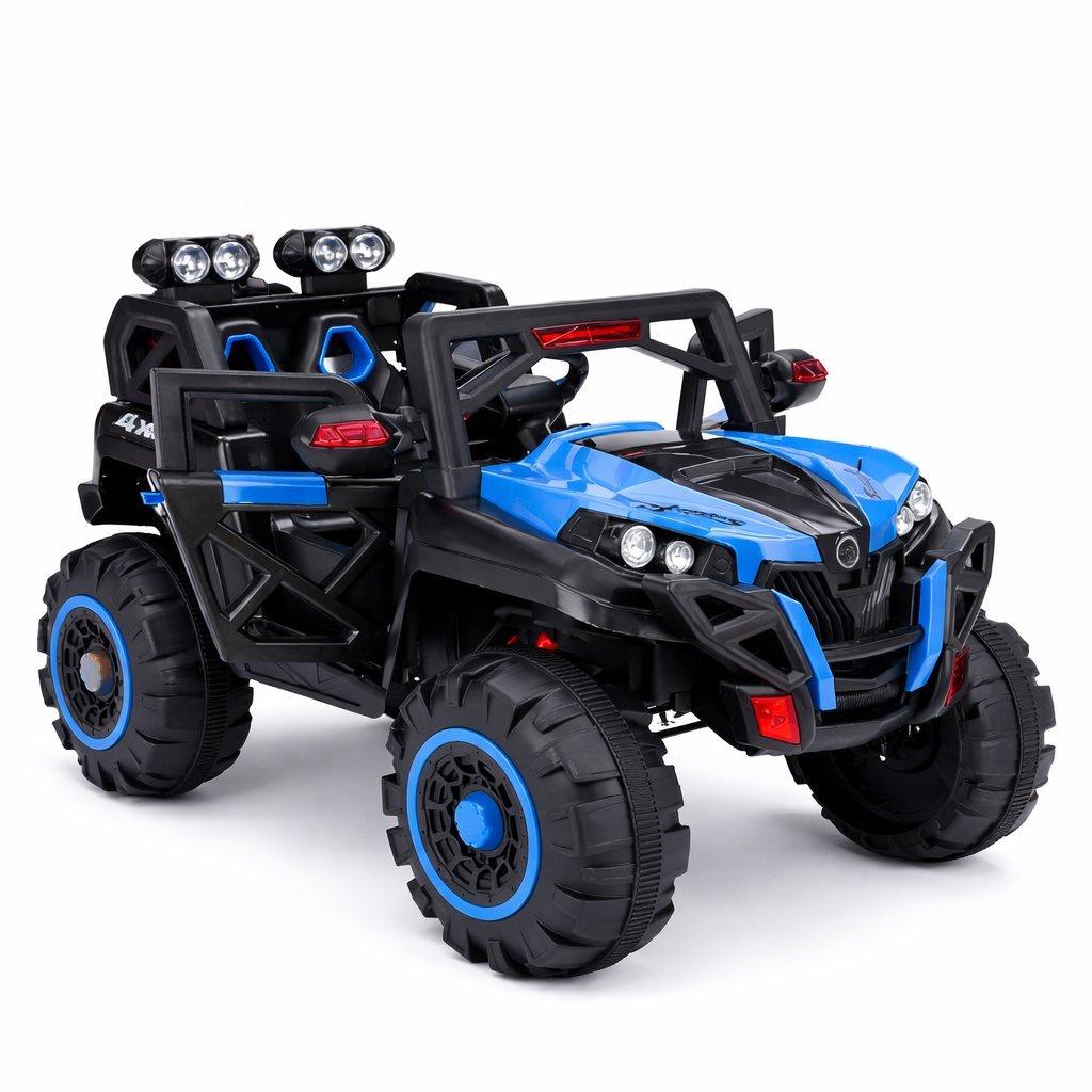 ALBADER Kids Can Sit on Children's Electric Jeep Car Large Remote Control Cars, 12V Battery Operated Vehicle, 4 Motors Ride on Toys Childrens car with Music & Light, For 2-9 Years (Blue) 3