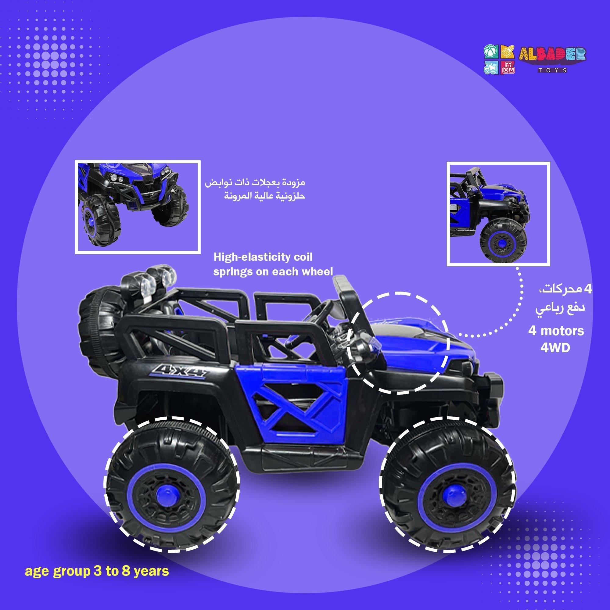 ALBADER Kids Can Sit on Children's Electric Jeep Car Large Remote Control Cars, 12V Battery Operated Vehicle, 4 Motors Ride on Toys Childrens car with Music & Light, For 2-9 Years (Blue) 4