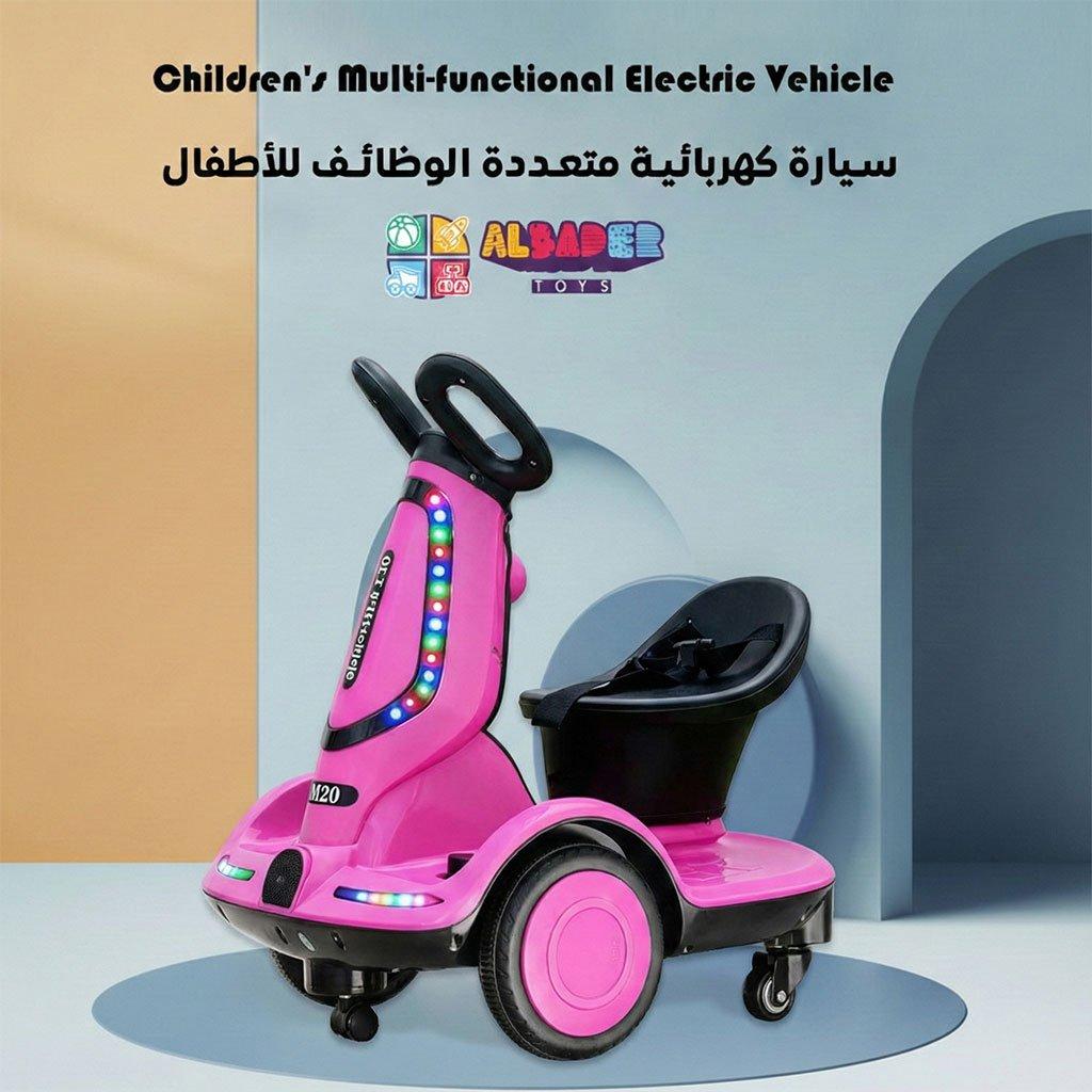 Kids scooter with 4 wheels, electric scooter for kids with comfortable seat & safety belt, scooter for children remote control, 360° degree rotating, ride toys with lights & music 4