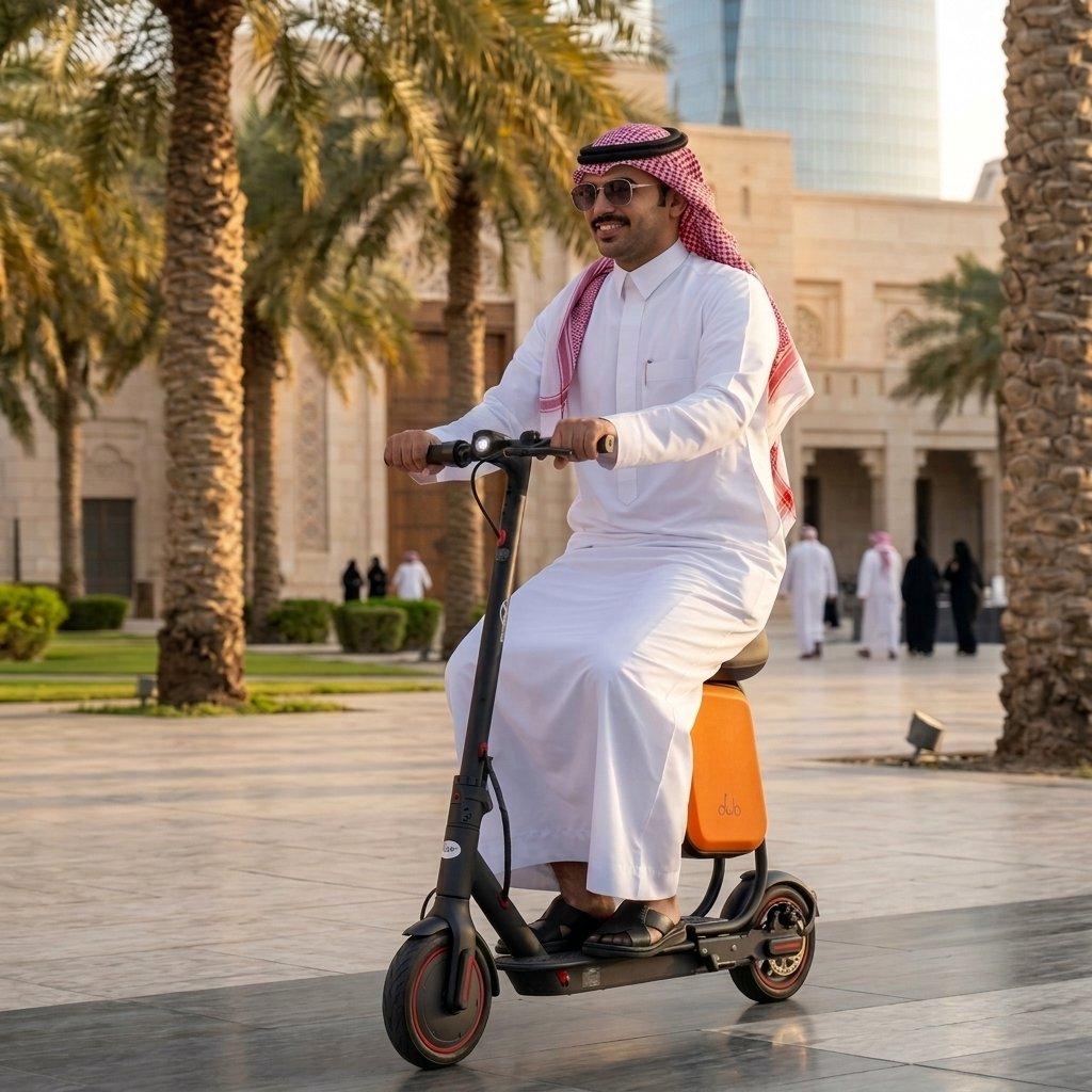 Smart electric scooter with 350w motor & 36v battery – equipped with extra leather seat, extra storage bag, bluetooth speakers 4