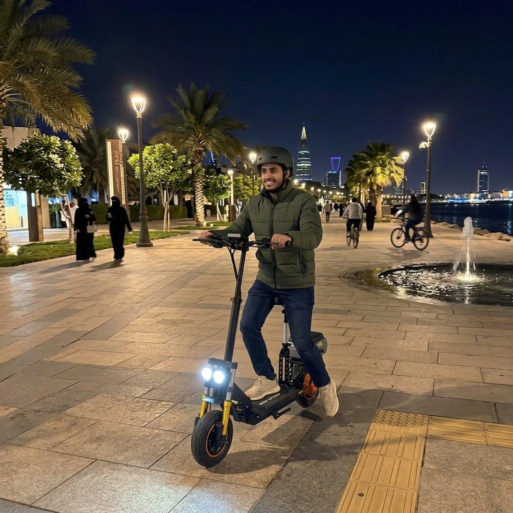Powerful electric scooter with 1500w motor & massive 48v battery – equipped with comfortable sports seat, rear trunk, 11-inch tubeless tires & hydraulic suspension 4