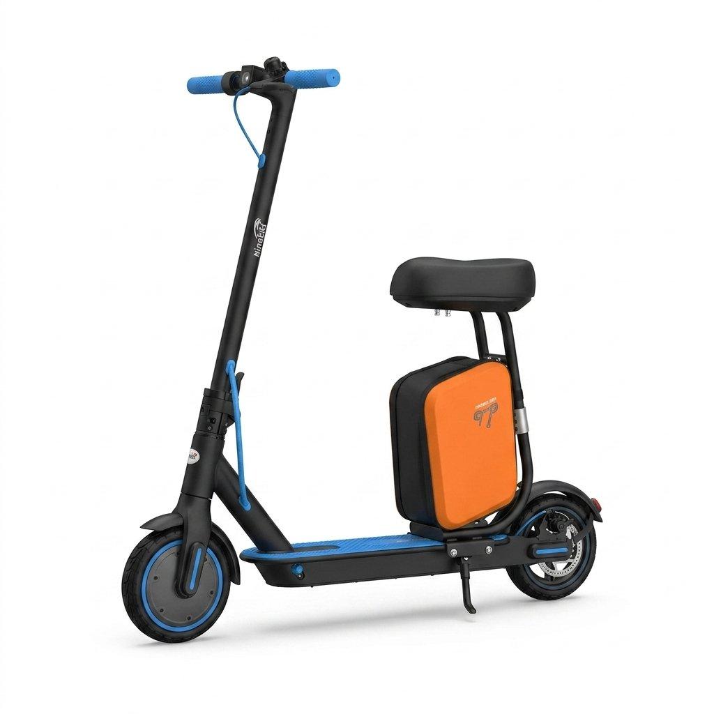 Smart electric scooter with 350w motor & 36v battery – equipped with extra leather seat, extra storage bag, bluetooth speakers & phone holder 3