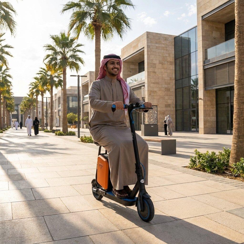 Smart electric scooter with 350w motor & 36v battery – equipped with extra leather seat, extra storage bag, bluetooth speakers & phone holder 4