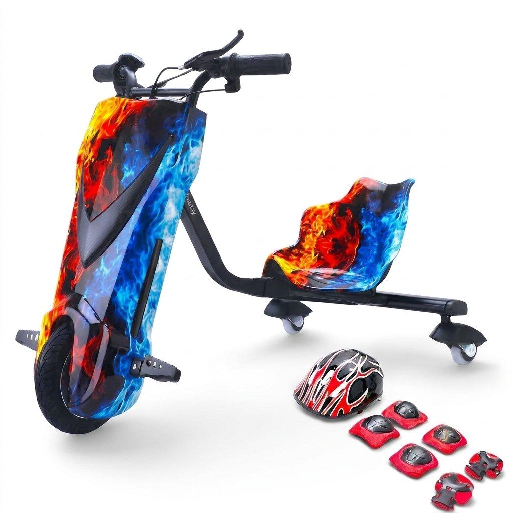 Electric drifting trike scooter for kids large 7-style 36v 5200mah battery – black dynamo motor led lights brakes safety gear included 3