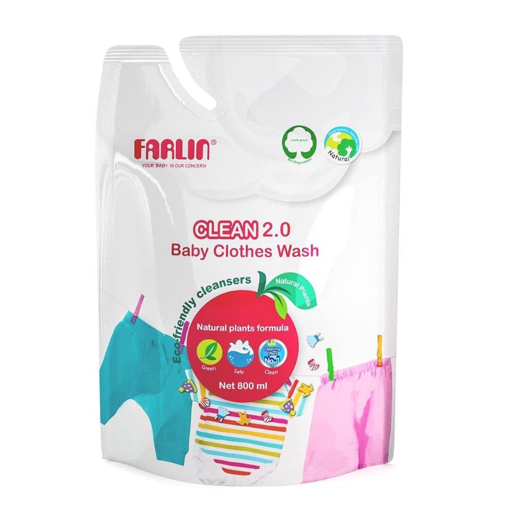 Farlin clean 2.0 baby clothing detergent liquid (800ml) - hypoallergenic & antibacterial plant-based baby laundry soap for sensitive newborn skin 3