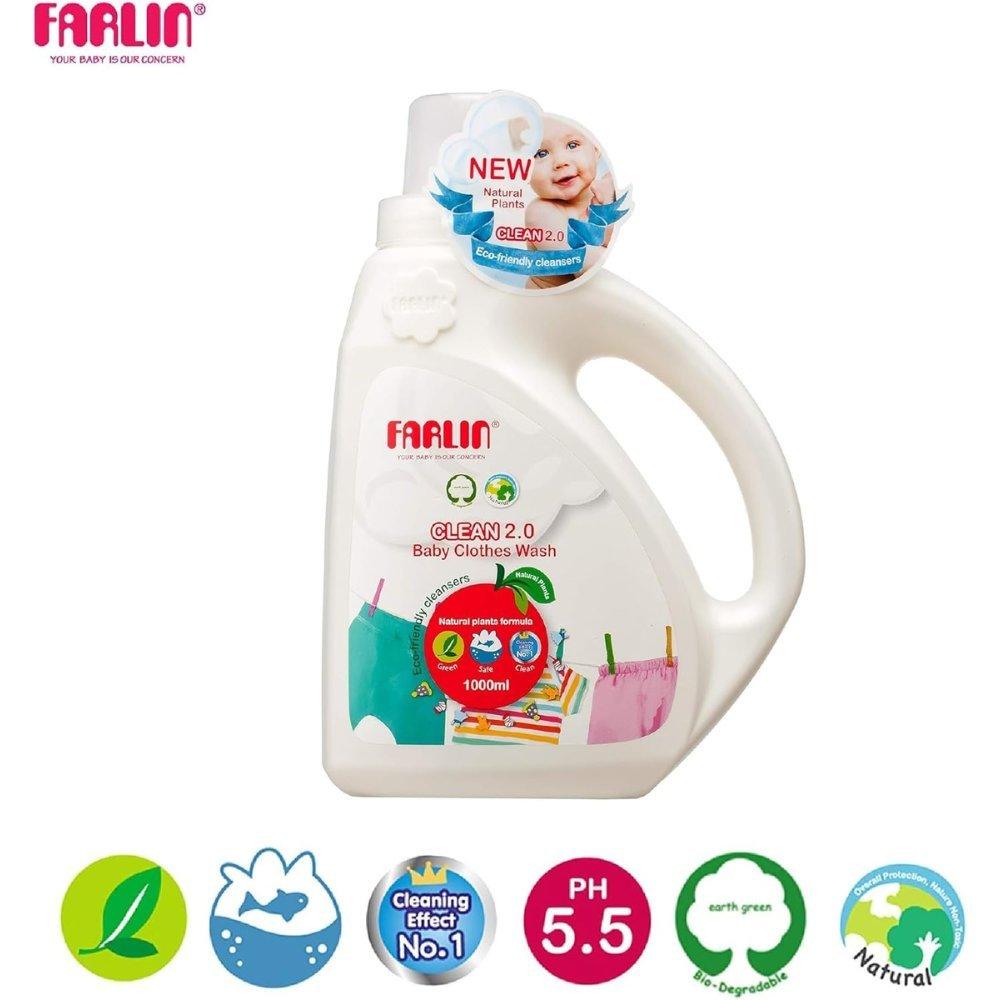 Farlin clean 2.0 baby clothing detergent (1000ml) - hypoallergenic & antibacterial plant-based baby laundry liquid for sensitive newborn skin 4