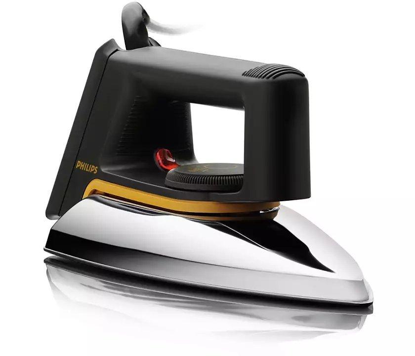 Philips Dry Iron Linished Aluminum Soleplate Temperature Control 1000W Black Silver. eXtra