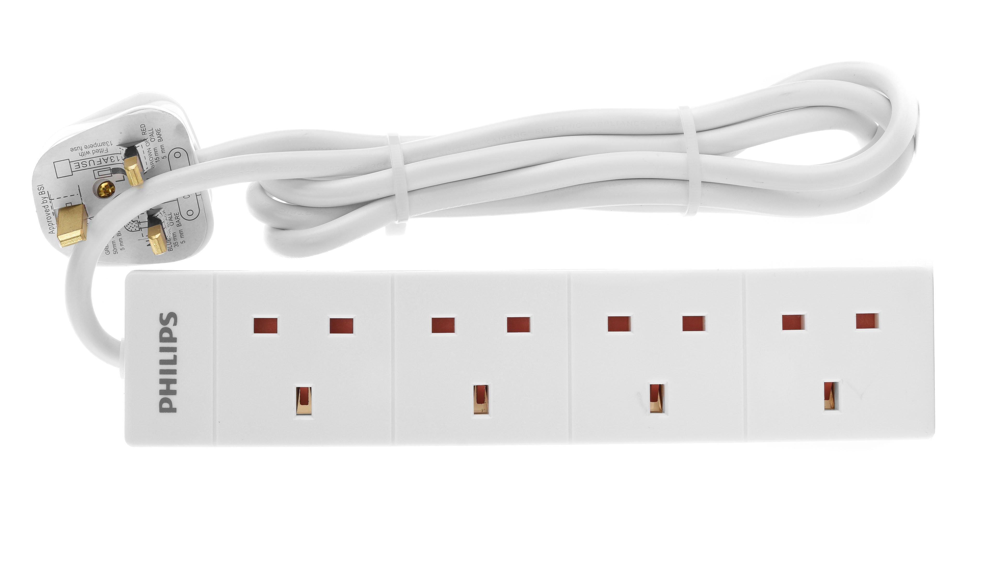 Philips Power Extension 1.8m 4 BS outlets, White price in Saudi Arabia