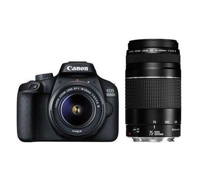 Buy CANON DSLR EOS 4000D DC, 18Megapixels, 18-55 +75/300 Lens, Black in Saudi Arabia