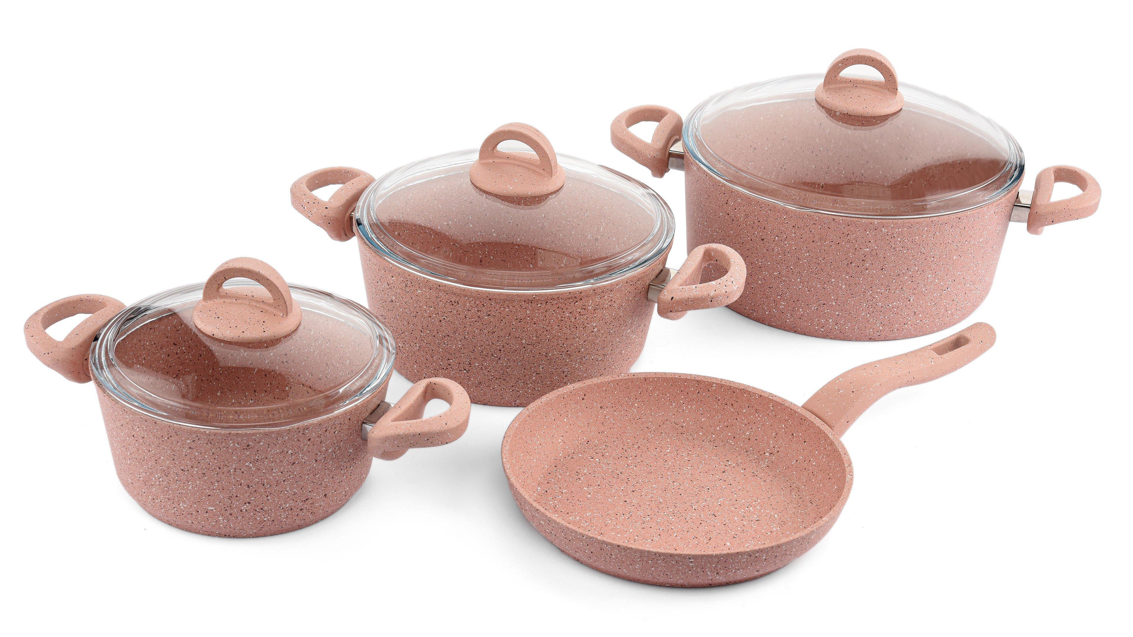 Pink Granite Cookware Set Copper Pans Safe   Vanilla 7Pcs Granite Cookware Set PINKSTONE