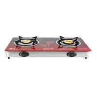 Geepas 2 Burners Glass Top Gas Cooker,Stainless steel body, Red