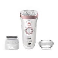 Braun Silk-Epil 9, Rechargeable Epilator +3 Extras, Wet & Dry, Pink/White.