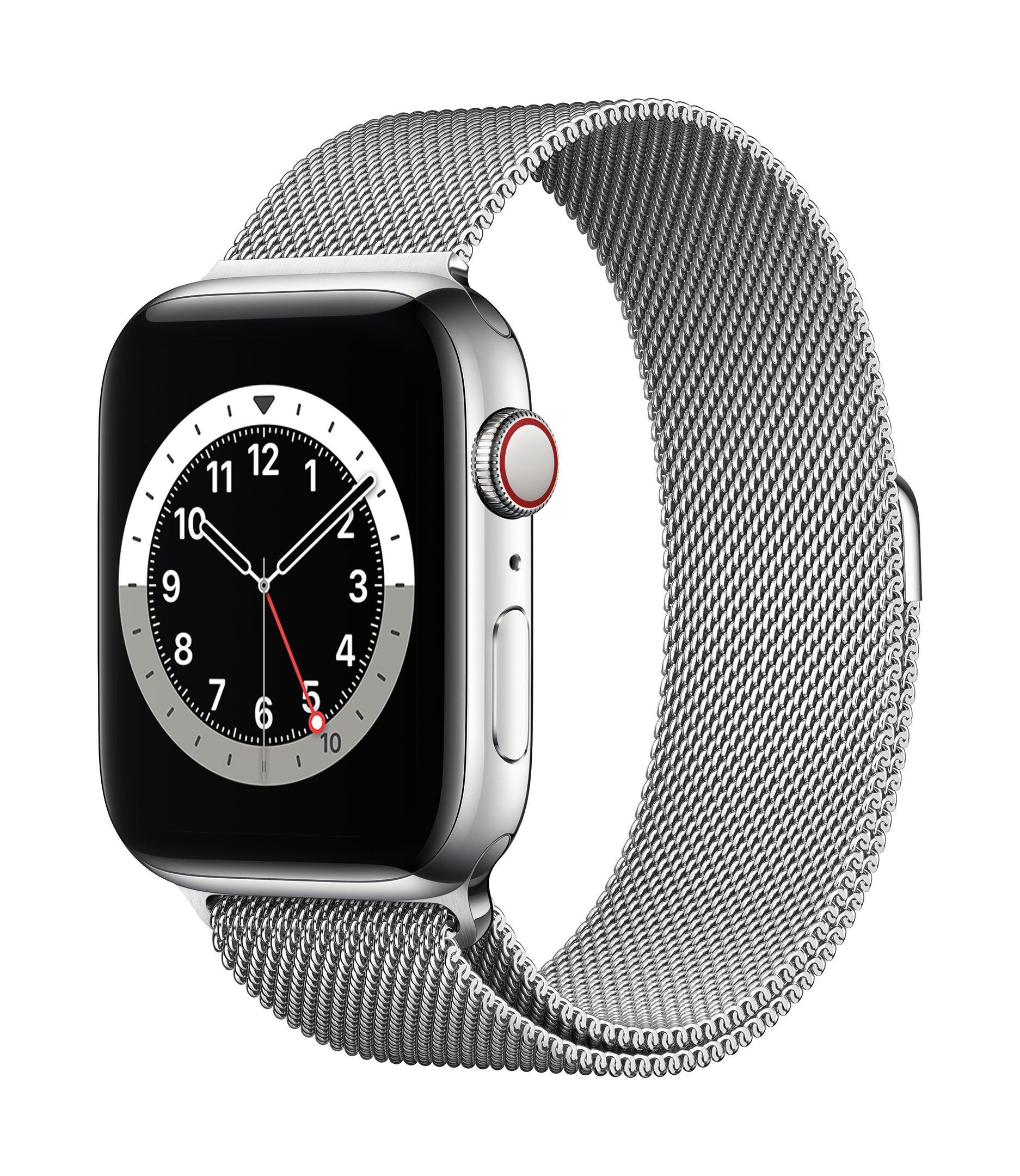 Buy Apple Watch Series 6 GPS + Cellular, 44MM Silver Stainless Steel Case with Silver Milanese Loop in Saudi Arabia